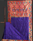 Paithani Saree with a pink and blue design on a white background