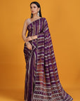 Wine Purple Crepe Embroidered Saree