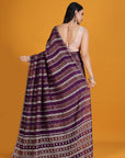 Wine Purple Crepe Embroidered Saree