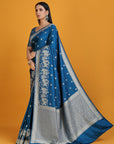 Blue Satin Silk Banarasi Saree