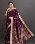 Deep Purple Soft Silk Handwoven Kanjivaram Saree
