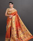 Red Orange Soft Tissue Paithani Saree