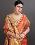 Red Orange Soft Tissue Paithani Saree