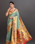 Sea Green Soft Tissue Paithani Saree