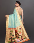 Sea Green Soft Tissue Paithani Saree