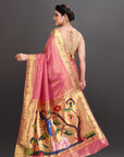 Dual Toned Pastel Pink Soft Tissue Paithani Saree
