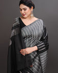 Black-Silver Soft Silk Handwoven Kanjivaram Saree