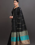 Black Striped Soft Silk Handwoven Kanjivaram Saree