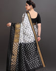White and Grey Ikat Soft Silk Handwoven Kanjivaram Saree