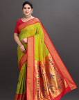 Bright Green Silk Paithani Saree