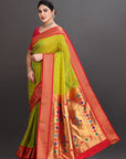 Bright Green Silk Paithani Saree