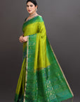 Parrot Green Soft Silk Handwoven Kanjivaram Saree