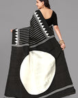 Black self stripe printed silk saree