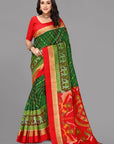 Green ikat soft silk saree