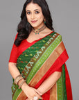 Green ikat soft silk saree