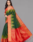 Bottle green soft silk saree