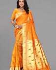 Orangish yellow organza paithani saree