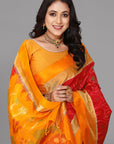 Red ikat soft silk saree
