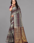 Brown border less soft silk saree