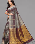 Brown border less soft silk saree