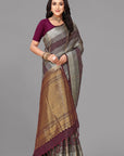 Brown border less soft silk saree