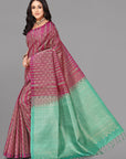 Gajari border less zari brocket soft silk saree