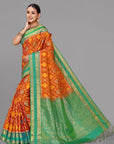 Rust ikat soft silk saree