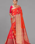 Orangish rani soft silk saree