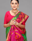 Green ikat soft silk saree