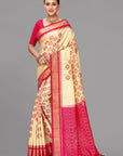 Cream ikat soft silk saree