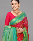 Rani by sapphire green ikat soft silk saree