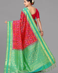 Rani by sapphire green ikat soft silk saree