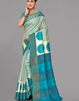 Cream tussar silk printed saree