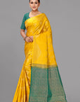 Yellow self zari soft silk saree