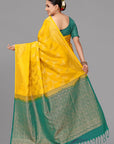 Yellow self zari soft silk saree