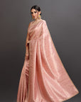 Peach Pink Crepe Tissue Brocade Embroidered Saree