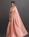 Peach Pink Crepe Tissue Brocade Embroidered Saree
