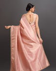 Peach Pink Crepe Tissue Brocade Embroidered Saree