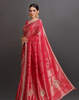 Red Crepe Tissue Brocade Elmbroidered Saree