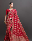 Red Satin Crepe Embroidered Saree