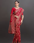 Red Satin Crepe Embroidered Saree