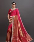Rani Gold Tissue Embroidered Saree