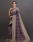 Wine Magenta Satin Crepe Embroidered Saree