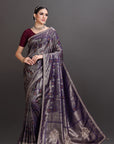 Deep Purple Crepe Tissue Brocade Embroidered Saree