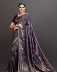 Deep Purple Crepe Tissue Brocade Embroidered Saree