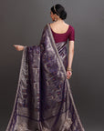 Deep Purple Crepe Tissue Brocade Embroidered Saree
