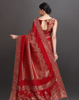 Red Crepe Saree with Zari Brocade Embroidered Saree
