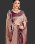 Gold Deep Purple Crepe Saree