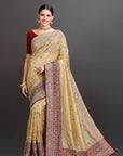Creamy Lemon Organza Net Embroidered Saree