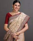 Cream Organza Net Hand Embroidered Saree